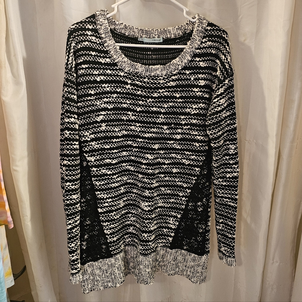 Black and White Striped Sweater with Lace Detail - Picture 1 of 6